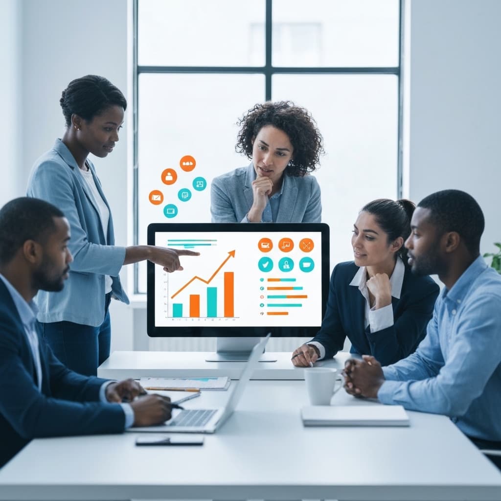 Équipe PME collaborant sur une stratégie de marketing digital, optimisant la croissance numérique.