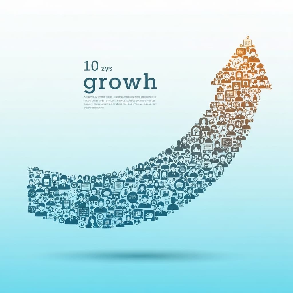 Illustration moderne montrant une courbe de croissance de 100 icônes clients, expliquant comment obtenir vos premiers 100 cli